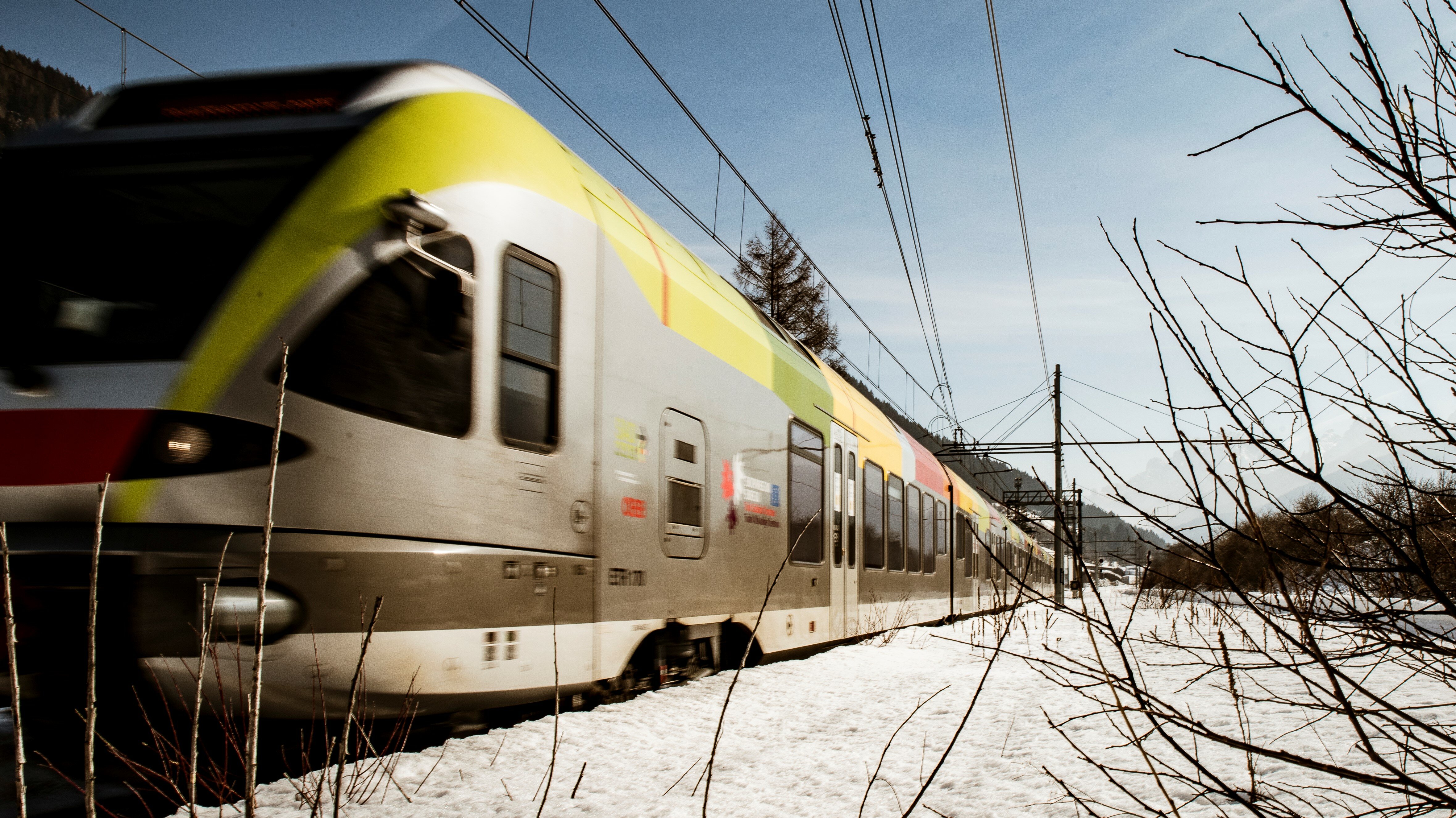 A train of the Pustertal railway in winter