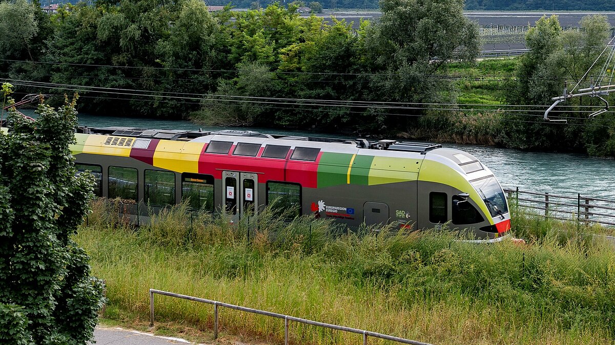 A train on the railway line Merano/Meran-Bolzano/Bozen