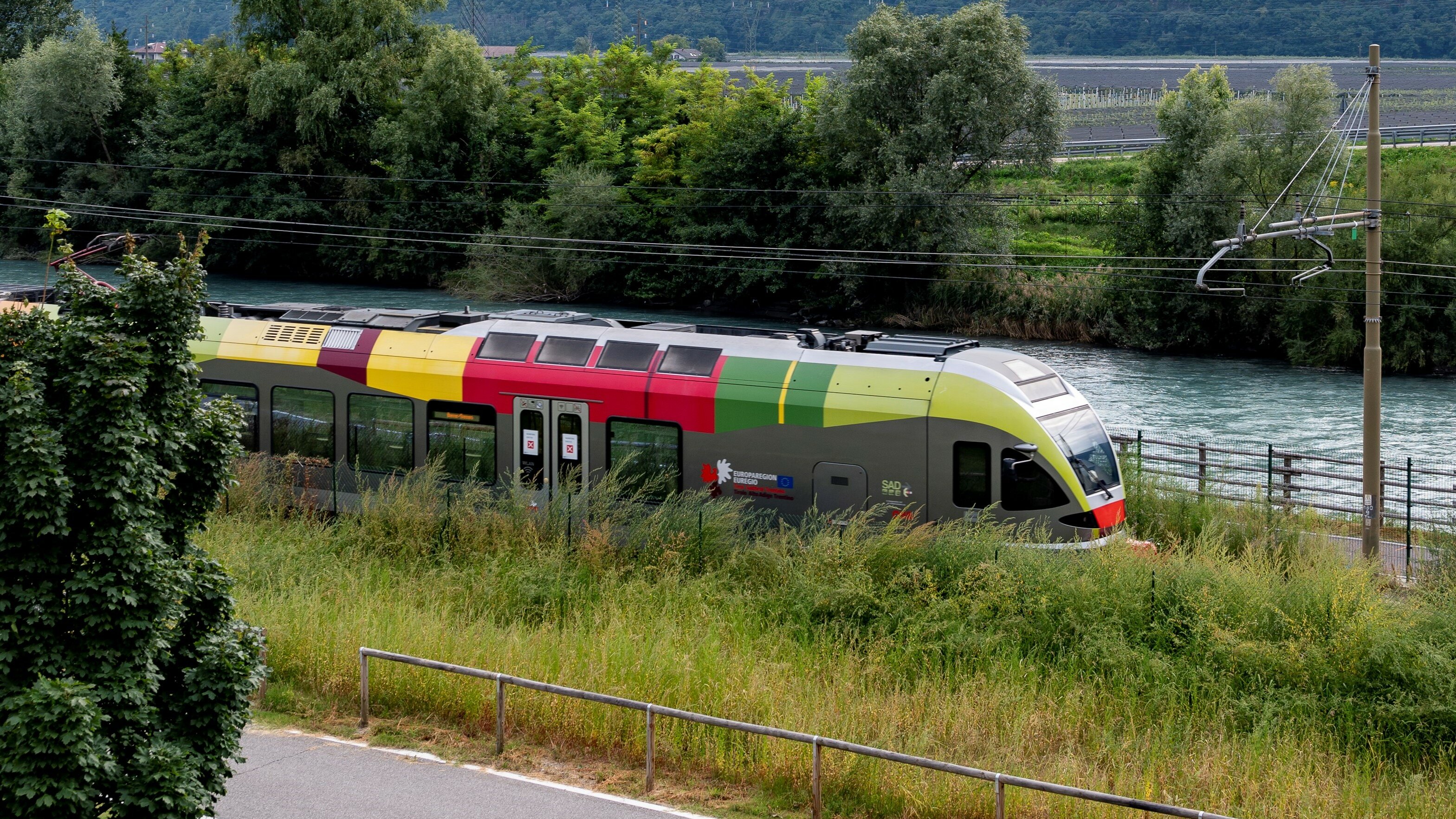 A train on the railway line Merano/Meran-Bolzano/Bozen