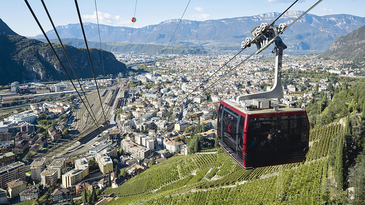 Renon/Ritten cable-car, panoramic view on Bolzano/Bozen
